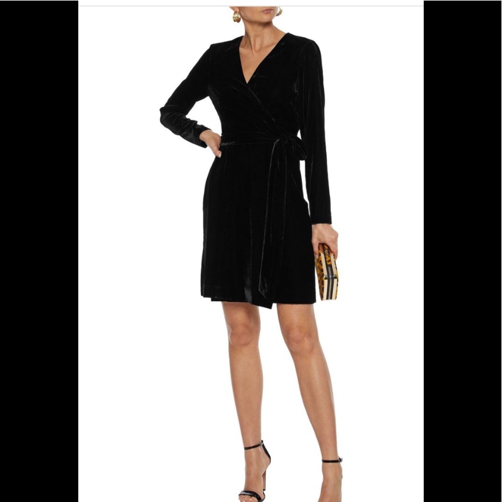 Diane Von Furstenberg Black Velvet Wrap Dress